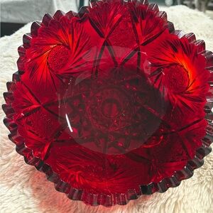 Vintage Sawtooth Ruby Red Comet In The Stars Glass Bowl